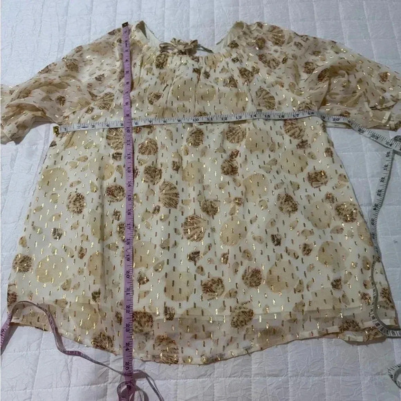 NWT LOFT Petite Metallic Clip Open Tie Back Blouse - Med - Picture 2 of 7